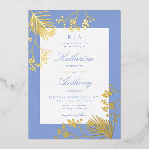 Invitación Con Relieve Metalizado Elegante Boda de Botánicos de Oro de Invierno Mono