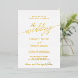 Invitación Con Relieve Metalizado Elegante Boda de Caligrafía con Hoja de Oro