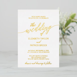 Invitación Con Relieve Metalizado Elegante Boda de Caligrafía con Hoja de Oro