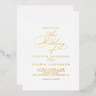 Invitación Con Relieve Metalizado Elegante Boda de caligrafía de oro