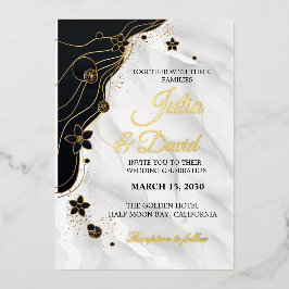 Invitación Con Relieve Metalizado Elegante Boda de Caligrafía Delicada de Oro Real