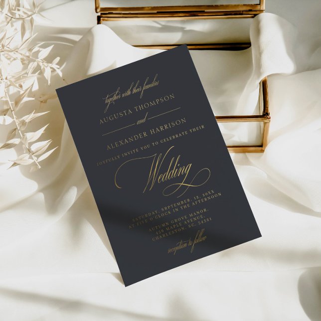 Invitación Con Relieve Metalizado Elegante Boda de caligrafía gris de la Marina (Subido por el creador)