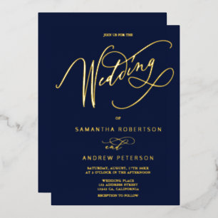 Invitación Con Relieve Metalizado Elegante boda de caligrafía minimalista de la mari
