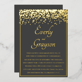 Invitación Con Relieve Metalizado Elegante Boda de carbón vegetal Veri y oro