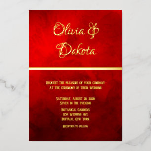 Invitación Con Relieve Metalizado Elegante Boda de color rojo brillante oscuro