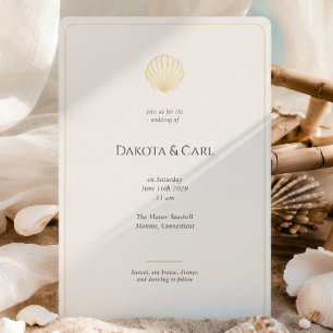 Invitación Con Relieve Metalizado Elegante Boda de Concha de Oro