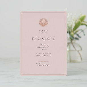 Invitación Con Relieve Metalizado Elegante Boda de Concha de Oro Rosa