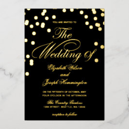 Invitación Con Relieve Metalizado Elegante Boda de Confetti de Oro Negro