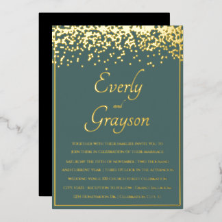 Invitación Con Relieve Metalizado Elegante Boda de Confetti de Oro Verde de la Selva