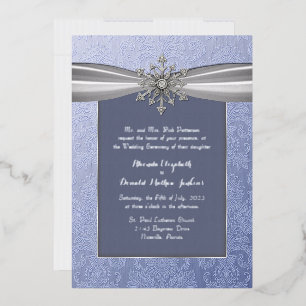 Invitación Con Relieve Metalizado Elegante Boda de copos de nieve con joyas
