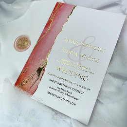 Invitación Con Relieve Metalizado Elegante Boda de Coral Rosa y Oro