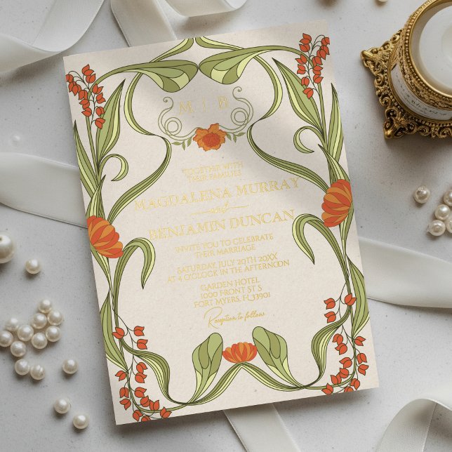Invitación Con Relieve Metalizado Elegante Boda de cuadros florales de estilo Art No (Subido por el creador)