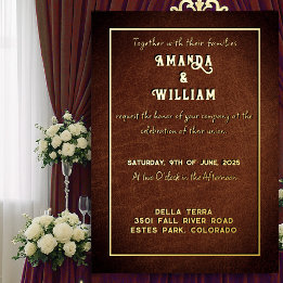 Invitación Con Relieve Metalizado Elegante Boda de Cuero Marrón con Dorado Chic