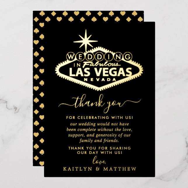 Invitación Con Relieve Metalizado Elegante Boda de Destino de Las Vegas Gracias (Anverso/Reverso)