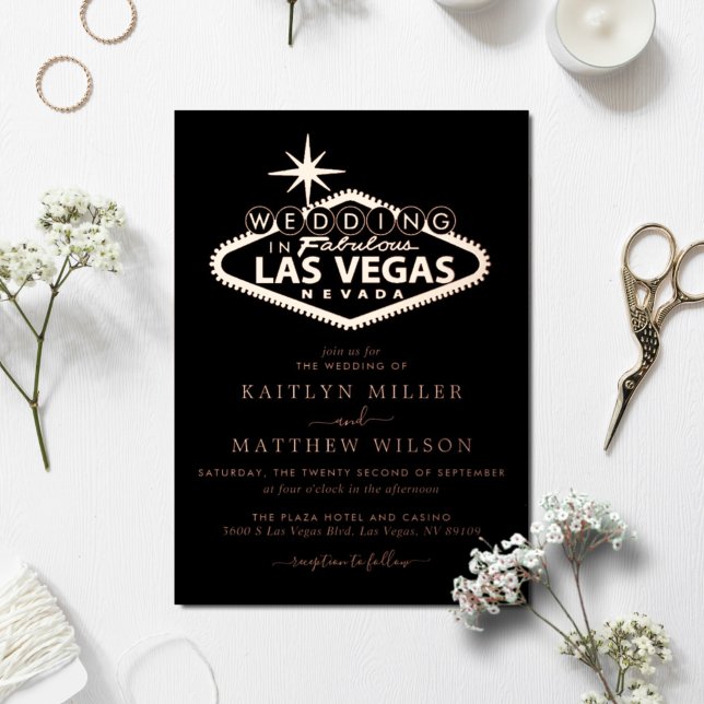 Invitación Con Relieve Metalizado Elegante Boda de Destino de Las Vegas Real (Subido por el creador)