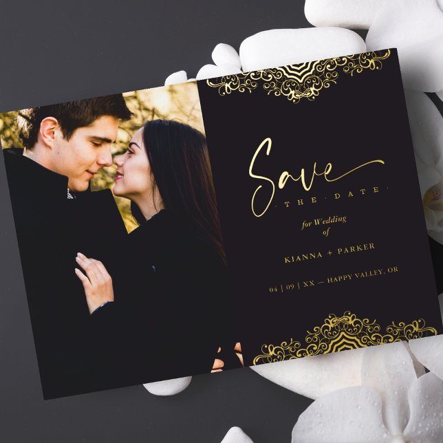 Invitación Con Relieve Metalizado Elegante Boda de encaje falso filigrí dorado (Subido por el creador)