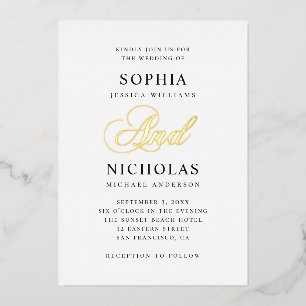 Invitación Con Relieve Metalizado Elegante boda de escritura de caligrafía clásica e