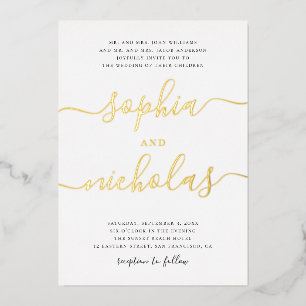 Invitación Con Relieve Metalizado Elegante boda de escritura de caligrafía moderna d