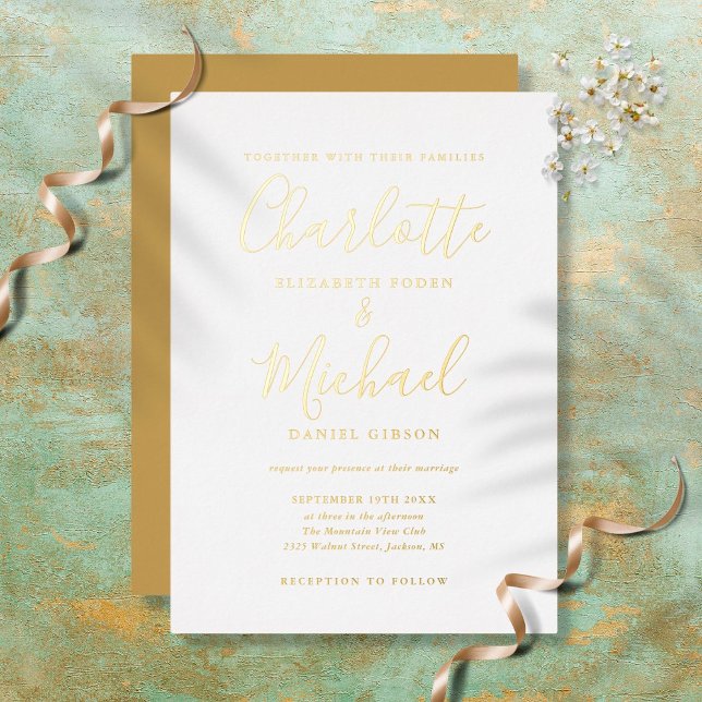 Invitación Con Relieve Metalizado Elegante Boda de escritura de firma Gold (Subido por el creador)