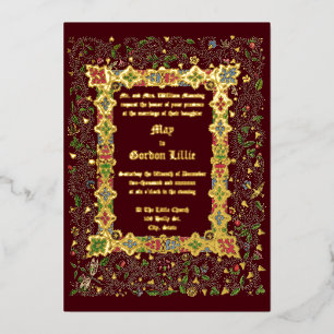 Invitación Con Relieve Metalizado Elegante boda de estilo medieval de la era victori