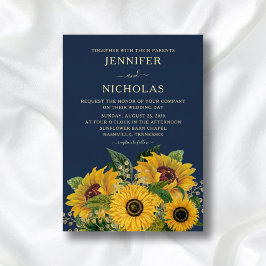 Invitación Con Relieve Metalizado Elegante Boda de flores azules de la marina