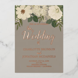 Invitación Con Relieve Metalizado Elegante Boda de Flores Blancas
