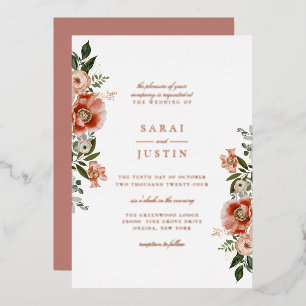 Invitación Con Relieve Metalizado Elegante Boda de flores botánicas de otoño