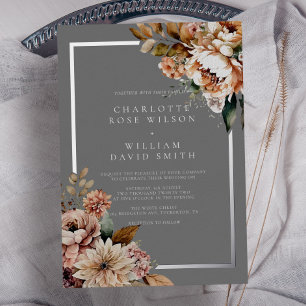Invitación Con Relieve Metalizado Elegante Boda de flores de color gris plateado