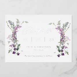 Invitación Con Relieve Metalizado Elegante Boda De Flores Silvestres Lilac Salva La