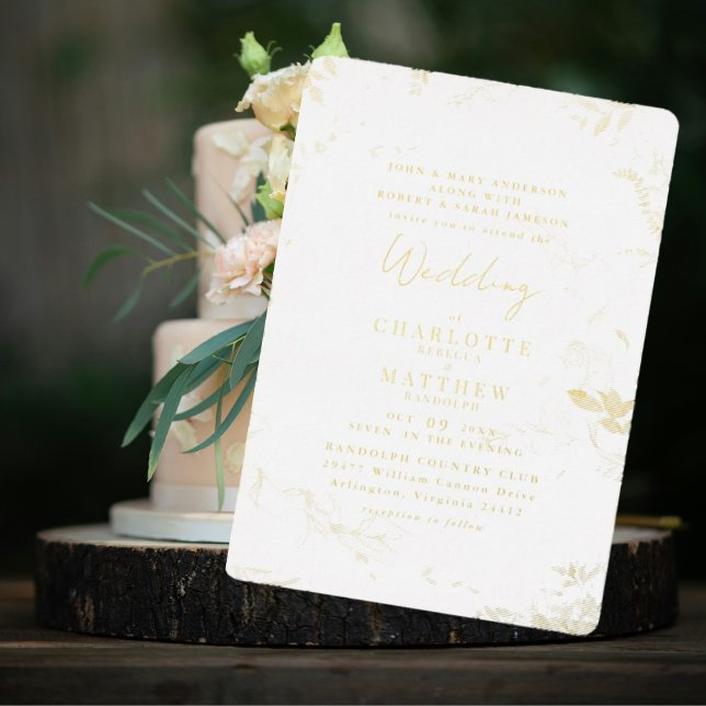 Invitación Con Relieve Metalizado Elegante Boda de Foliage Gold (Subido por el creador)