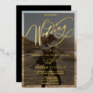 Invitación Con Relieve Metalizado Elegante boda de fotografía de caligrafía minimali