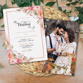 Invitación Con Relieve Metalizado Elegante Boda de fotografía de color rosa floral