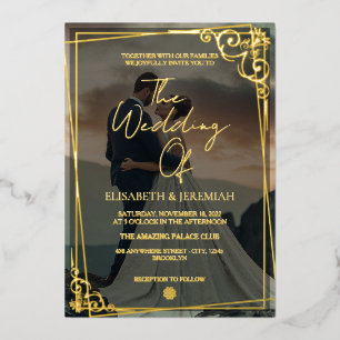 Invitación Con Relieve Metalizado Elegante Boda de fotografía de lujo dorado y negro