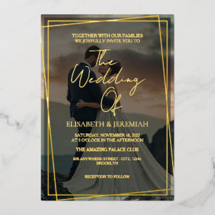 Invitación Con Relieve Metalizado Elegante Boda de fotografía de lujo dorado y negro