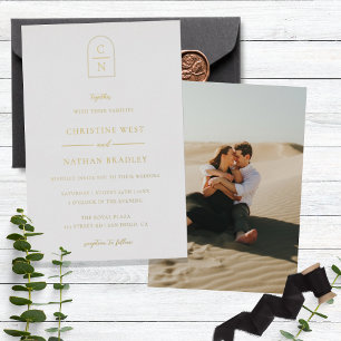 Invitación Con Relieve Metalizado Elegante Boda de fotografía de monograma de arco