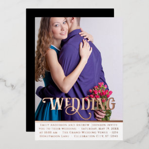 Invitación Con Relieve Metalizado Elegante Boda de fotografía Rosa moderno de época 