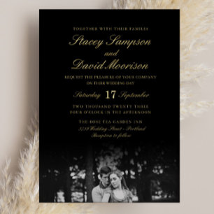 Invitación Con Relieve Metalizado Elegante Boda De Fotografías Con Oro Real