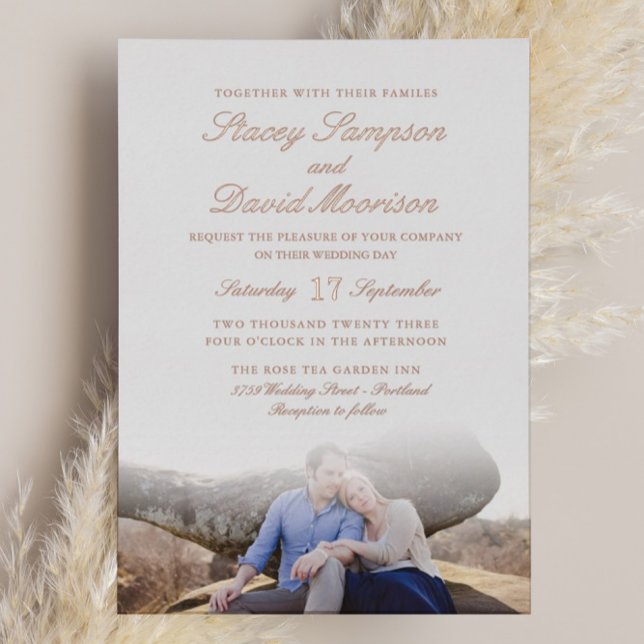 Invitación Con Relieve Metalizado Elegante Boda De Fotografías Con Oro Rosa Real (Subido por el creador)