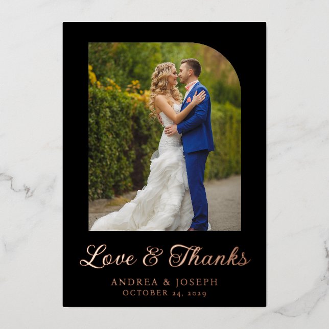 Invitación Con Relieve Metalizado Elegante Boda de fotografías de oro negro y Rosa (Anverso)