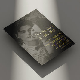 Invitación Con Relieve Metalizado Elegante Boda de fotos con guión dorado