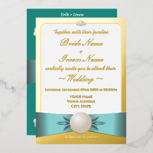 Invitación Con Relieve Metalizado Elegante Boda de fotos de la cinta de la Perla de 