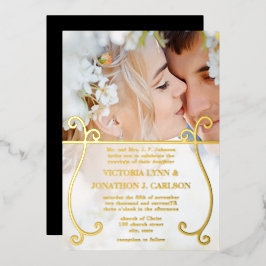 Invitación Con Relieve Metalizado Elegante Boda de fotos de Swirl Gold