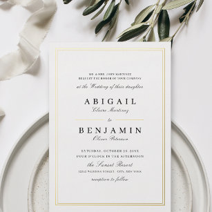 Invitación Con Relieve Metalizado Elegante boda de fronteras doradas minimalistas