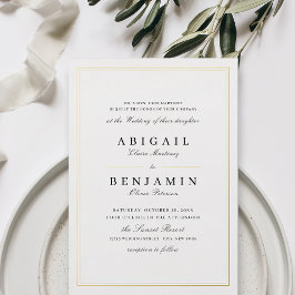 Invitación Con Relieve Metalizado Elegante boda de fronteras doradas minimalistas