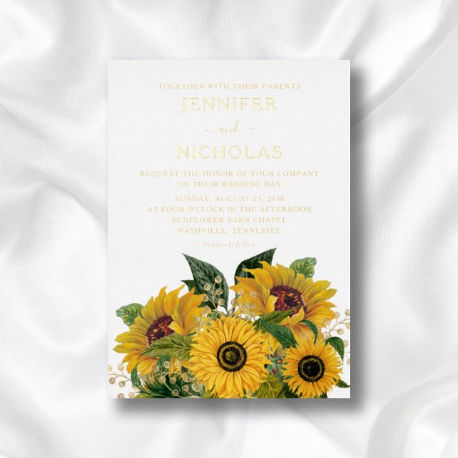 Invitación Con Relieve Metalizado Elegante Boda de girasol oro (Subido por el creador)