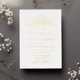 Invitación Con Relieve Metalizado Elegante Boda de granero rústico