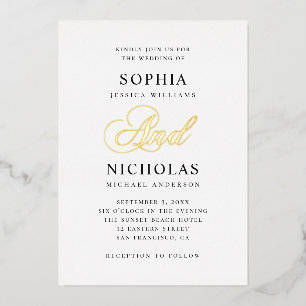 Invitación Con Relieve Metalizado Elegante boda de guión clásico de caligrafía de or