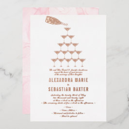 Invitación Con Relieve Metalizado Elegante Boda de guión rosa rosa de la torre del c