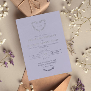 Invitación Con Relieve Metalizado Elegante Boda de guirnaldas de plata y lavanda
