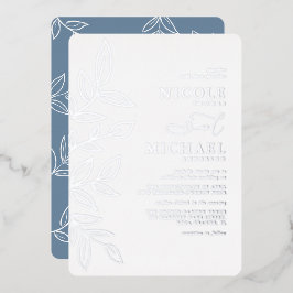 Invitación Con Relieve Metalizado Elegante Boda de hoja dorada minimalista azul turq